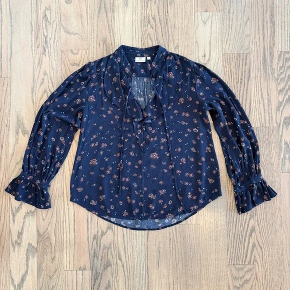 AG Adriano Goldschmied Women's Celeste Floral Navy Blouse Size X-Small - Picture 2 of 13